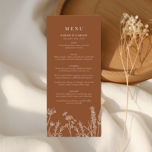 Menu Réception de mariage Fleur sauvage de Boho orange  (Créateur téléchargé)