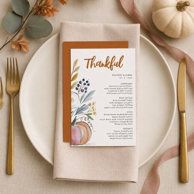 Menu Réception de mariage florale automnale à l'aquarel (Créateur téléchargé)