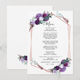 Menu Réception de mariage géométrique à fleurs violette
