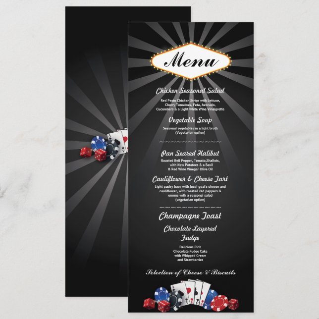 Menu Réception de Mariage Las Vegas Carte de Casin (Devant / Derrière)