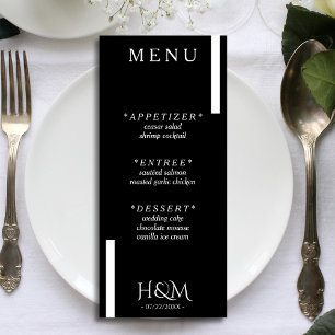 Menu Réception de mariage moderne en bande noire et bla