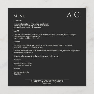 Menu Réception de mariage Noir Noir Simple