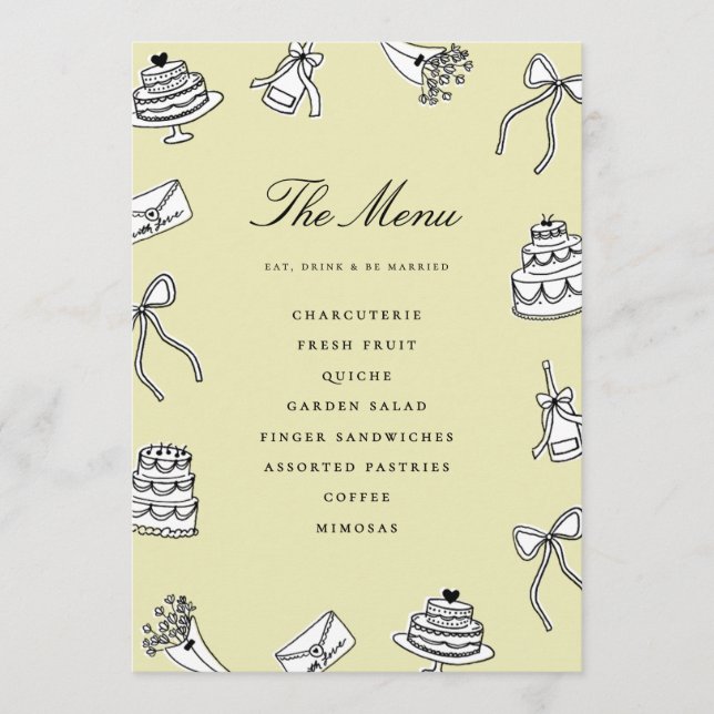 Menu Réception de mariage originale et fantaisiste avec (Devant)