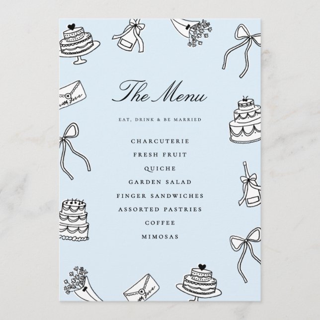 Menu Réception de mariage originale et mignonne aux des (Devant)