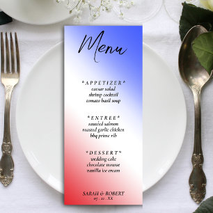 Menu Réception de mariage rouge blanc et bleu diagonal 