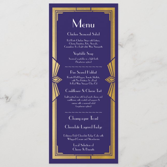 Menu Réception de Mariage Rustique 1920 Navy Art D (Devant)