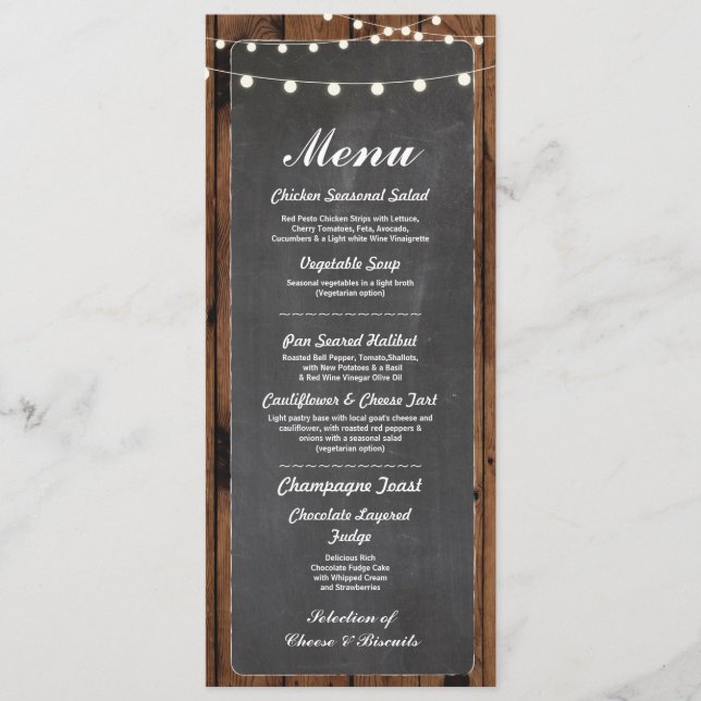 Menu Réception de Mariage Rustique Carte en Bois e (Devant)