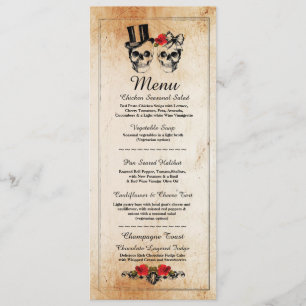 Menu Réception de Mariage Rustique Crânes Roses Me