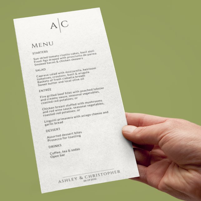 Menu Réception de mariage simple Noir & Blanc Monogramm (Créateur téléchargé)