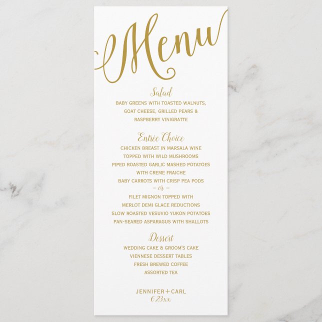 Menu Réception de mariage | Typographie moderne (or) (Devant)