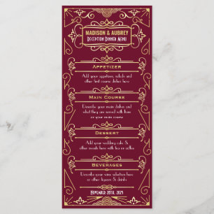 Menu Réception Mariage Art Déco Dîner Or Bourgogne