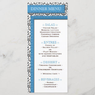 Menu Réception Mariage damassé en bleu avec pointi