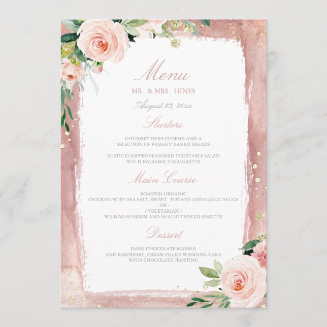 Menu Réception Mariage Enchantée Blush (Devant)