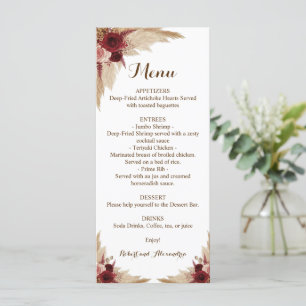 Menu Réception Mariage Pampas Grass