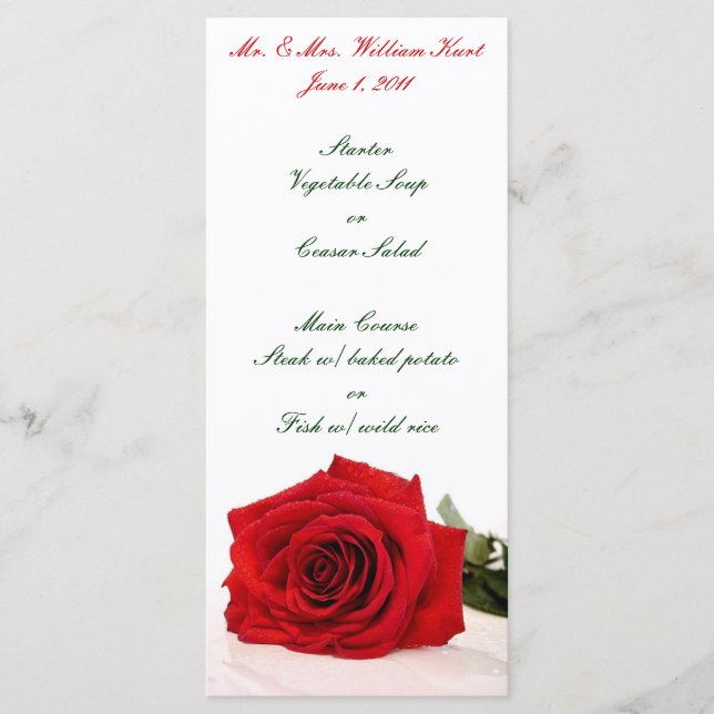 Menu Réception mariage rose rouge (Devant)