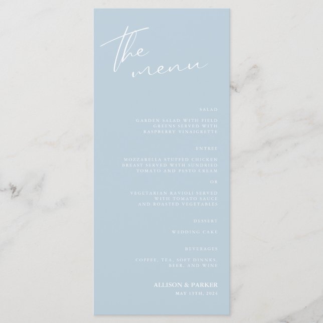 Menu Réception Mariage Script Minimaliste (Devant)