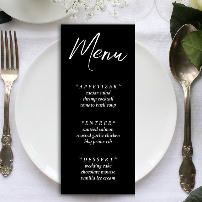 Menu Réception Noire Simple Et Élégante De Mariage (Black Simple Elegant Wedding Reception Menu)