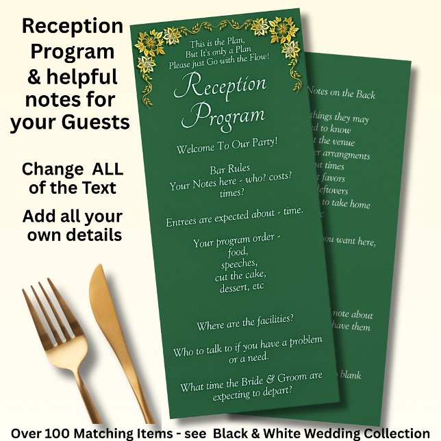 Menu Reception Program - Emerald Green & Gold Wedding  (Créateur téléchargé)