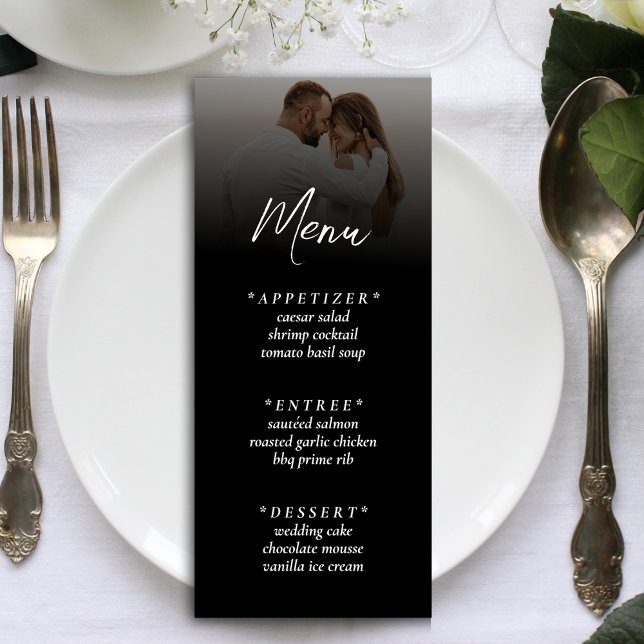 Menu Réception simple Ombre Black Photo Wedding (Simple Ombre Black Photo Wedding Reception Menu)