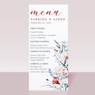 Menu Red And Blue Flower Floral Wedding 