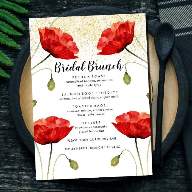 Menu Red Floral Elegant Parties scintillant Bridal Brun (Créateur téléchargé)