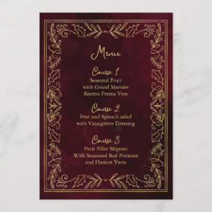Menu Red Gold Holly Berry Mariage de Noël