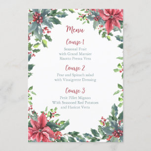 Menu Red Green Holly Poinsettias Mariage de Noël