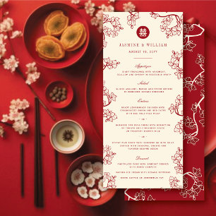Menu Red Plum Blossoms Double Bonheur Mariage chinois