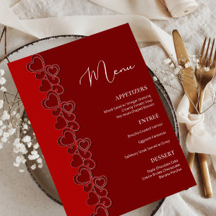 Menu Red Romantic Hearts Flammes de Saint Valentin Fête