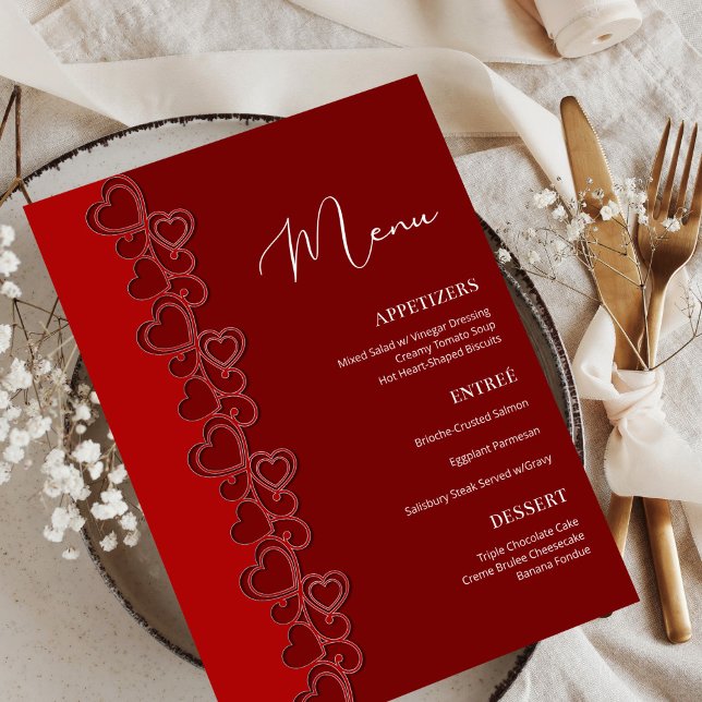 Menu Red Romantic Hearts Flammes de Saint Valentin Fête (Créateur téléchargé)