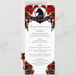 Menu Red Roses Horse Crest Elegant Charro Quince Party