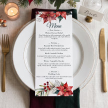 Red Watercolor Poinsettia Winter Wedding Dinner