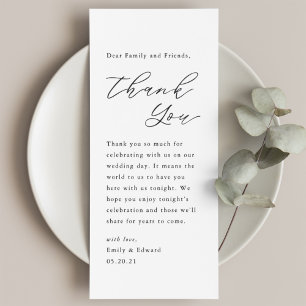 Menu Remerciement de mise en place de mariage en écritu