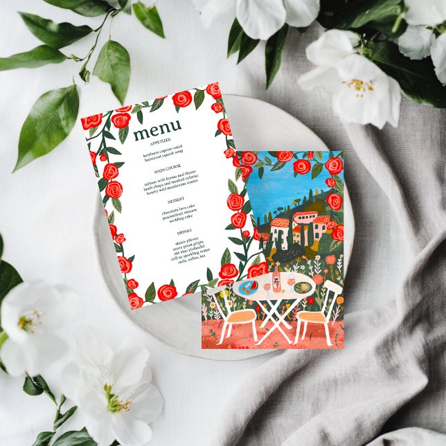 Menu Repas champêtre personnalisé avec vue Art (CUSTOM Countryside Meal with a View Italy France Brunch Lunch Wedding Engagement Bridal Art Menu
)