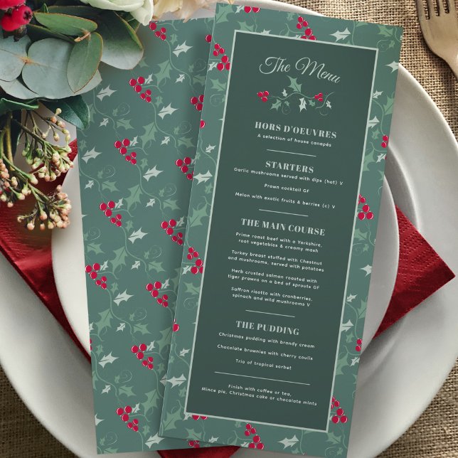 Menu Repas de fête de Noël vert rouge 4 services événem (Créateur téléchargé)