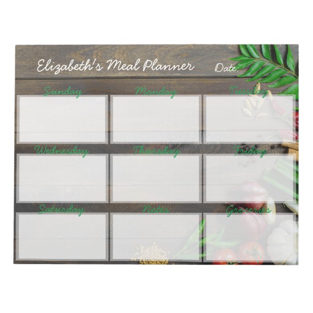 Menu Repas Éliminé Bloc-notes du planificateur heb (Devant)