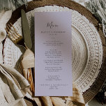 Menu Repère Rustique Lavande Purple Mariage Dîner<br><div class="desc">Cette carte de menu à la lavande rustique coordonnée violet mariage est parfaite pour un mariage simple. Le design élégant et rustique présente un violet de lavande poussiéreux clair et une atmosphère bohème moderne. Coordonnée avec la collection Rustic Lavender de Fresh & Yummy Paperie. Ce menu peut être utilisé pour...</div>