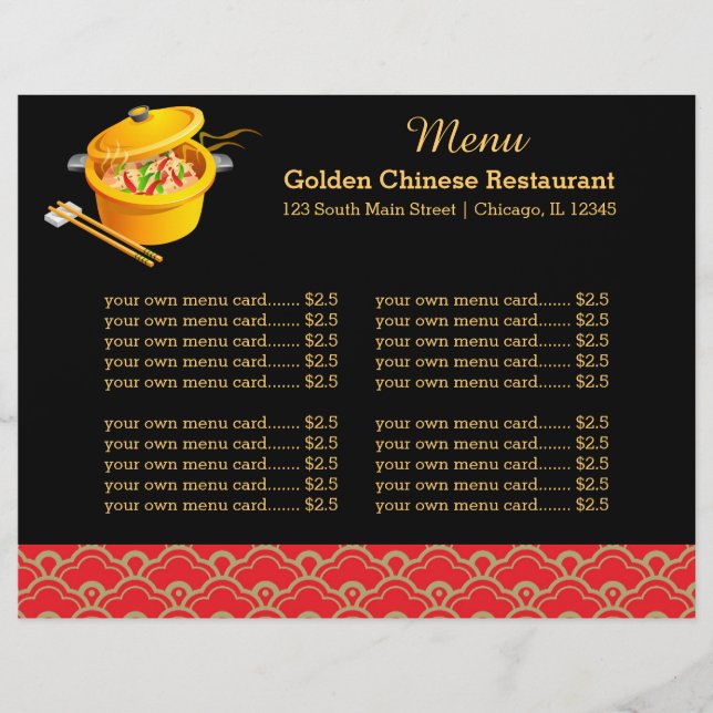 Menu restaurant chinois (Devant)