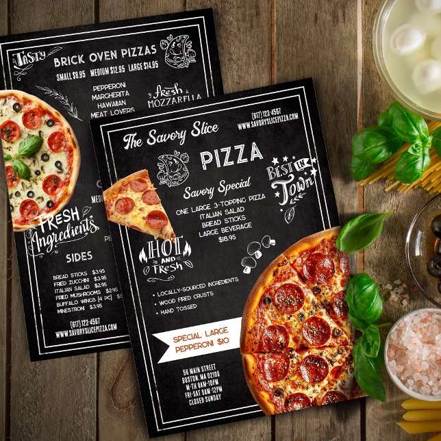 Menu Restaurant de pizza sur tableau noir dessiné à la  (Créateur téléchargé)