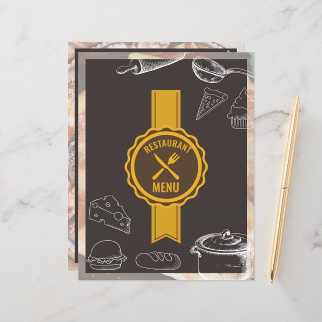 Menu Restaurant | Flyer du menu Aliments (Devant/Arrière en situation)