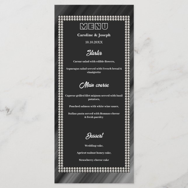 Menu Retro Black & White, Mariage de perles (Devant)