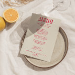 Menu Retro Coloré brillant Funky moderne Gras Mariage<br><div class="desc">Un menu de dîner mariage moderne et coloré rétro et moderne. Ce qui présente le design modèle chic de boho vintage crème beige pâle arrière - plan et menu de typographie audacieux dans magenta bleu rouge .. Parfait et assorti à toute la suite.</div>