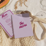 Menu Retro Colorful brillant Funky moderne Mariage mode<br><div class="desc">Un menu de dîner mariage moderne et coloré rétro et moderne. Ce qui présente un design modèle chic de lavande vintage boho arrière - plan et la typographie bordeaux et des repas de menu écrits à la main avec cadre dessiné à la main. Parfait et assorti à toute la suite....</div>