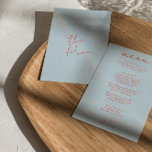 Menu Retro Colorful brillant Funky moderne Unique Maria<br><div class="desc">Un menu de dîner mariage moderne et coloré rétro et moderne. Ce qui présente un design modèle chic de boho vintage bleu ciel arrière - plan et la typographie orange et menu écrit à la main en rouge. Parfait et assorti à toute la suite.</div>