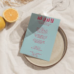 Menu Retro Colorful Funky Bold Moderne Mariage unique<br><div class="desc">Un menu unique à la menthe verte rétro,  un menu à la main et mariage. Ce qui présente un design modèle chic de boho vintage ciel bleu arrière - plan et rouge magenta disposition texte. Parfait et assorti à toute la suite.</div>