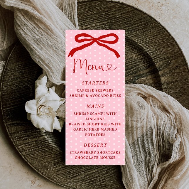 Menu Retro Coquette Nœud Rouge et Rose Saint-Valentin (Créateur téléchargé)