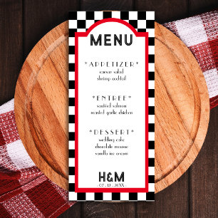 Menu Retro Diner Checkerboard Rouge Mariage Réception