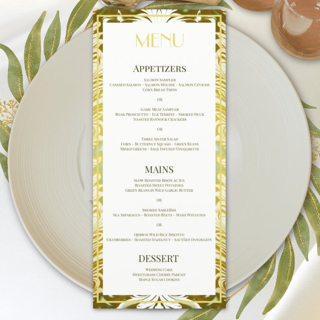 Menu Retro Gold Green Mariage damassé (Créateur téléchargé)