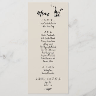 Menu Retro Grey Hand Drawn Illustrated Wedding 