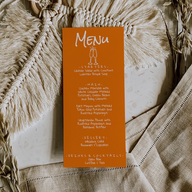 Menu Retro Hand Written Drawn Orange Quirky Fun Wedding (Créateur téléchargé)